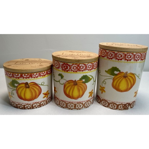 Temptations Old World Pumpkin Canister Set of 3 Blessed Grateful Together Autumn - Picture 1 of 12